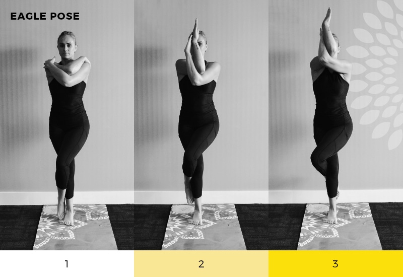 the three stages of Eagle Pose