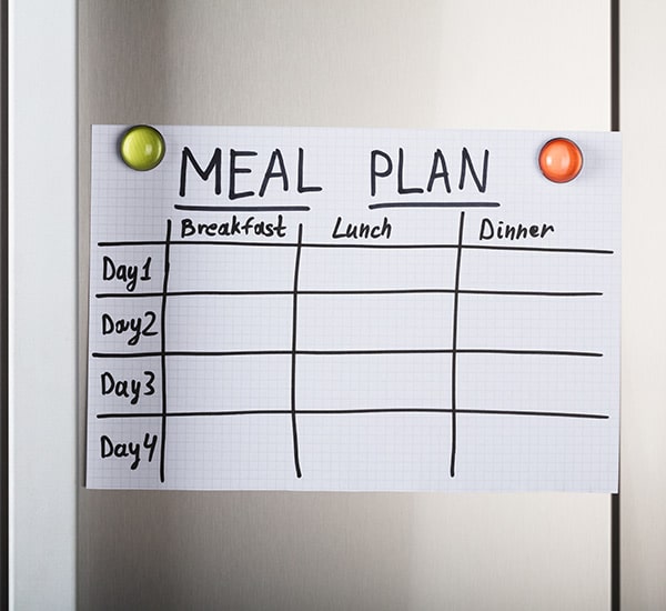 Meal plan template on a fridge